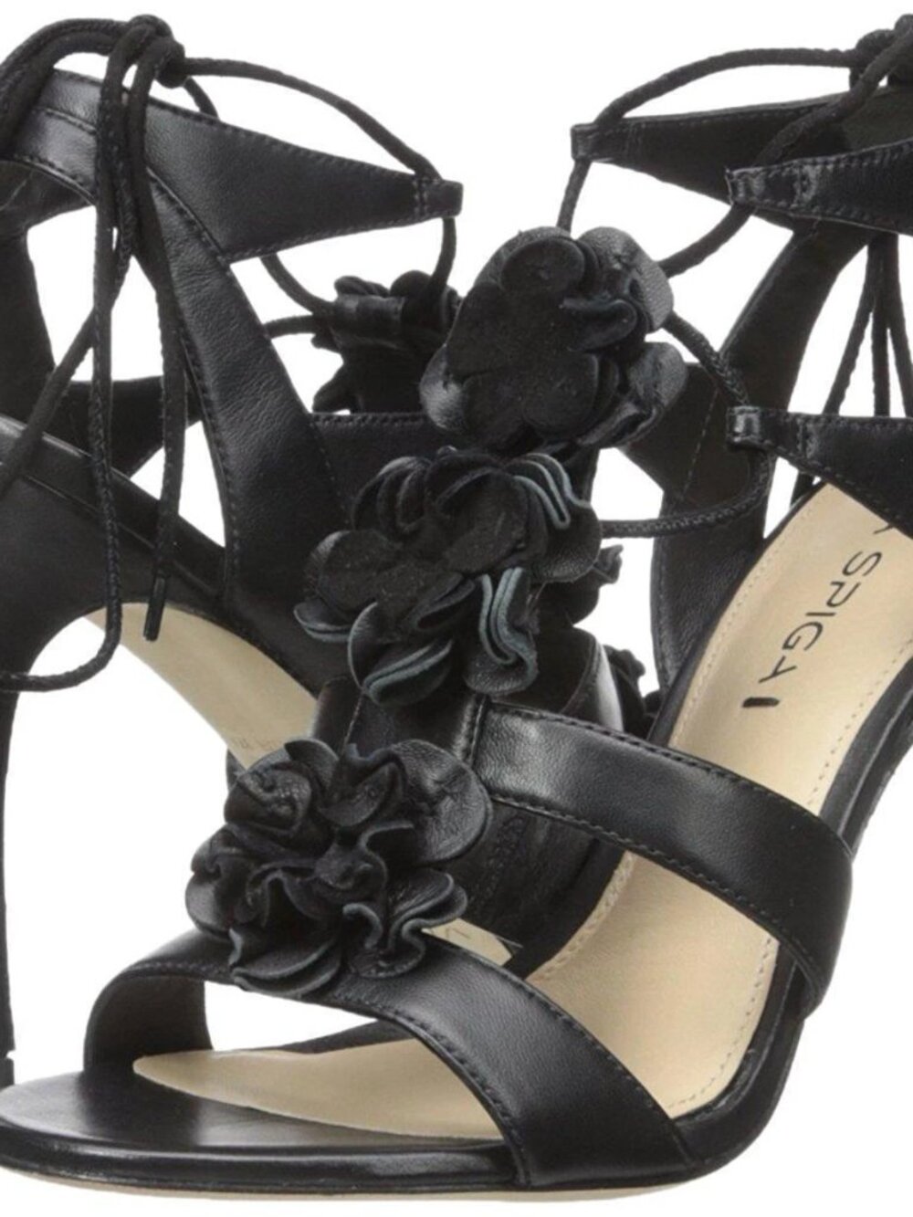 Via Spiga New BLACK Heels Rosette Lace Up Sandal Leather Strappy Women's 9